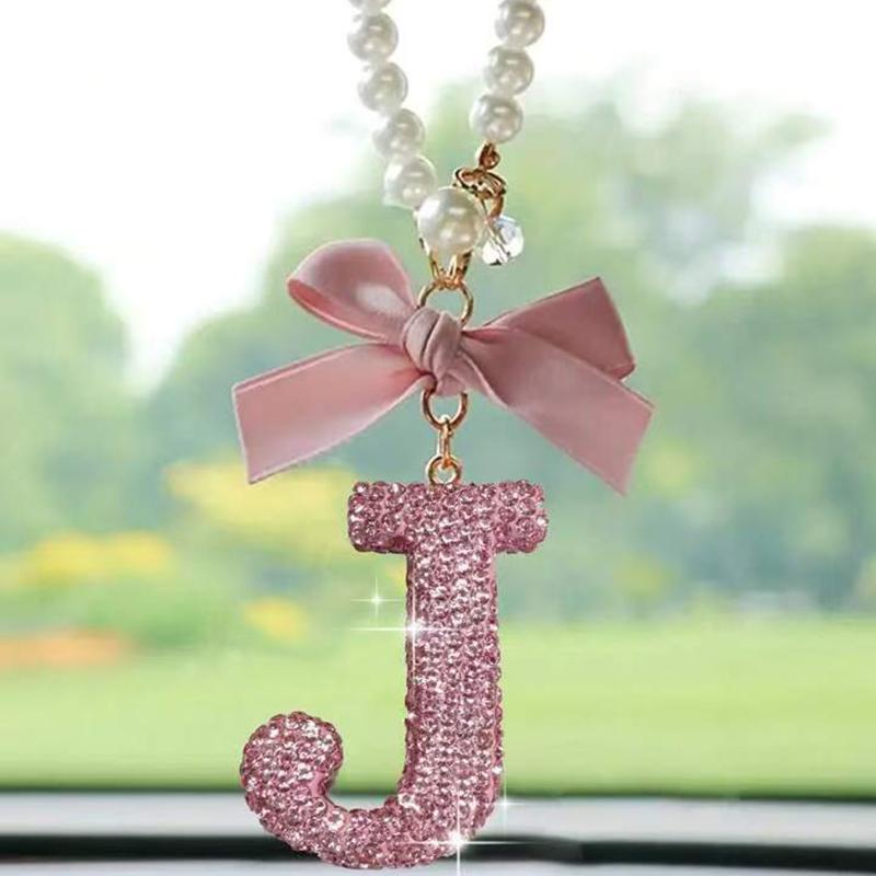 Creative Diamond Fashionable Bow Letter Car Pendant Car Rearview Mirror Decoration Exquisite English Pendant Decoration