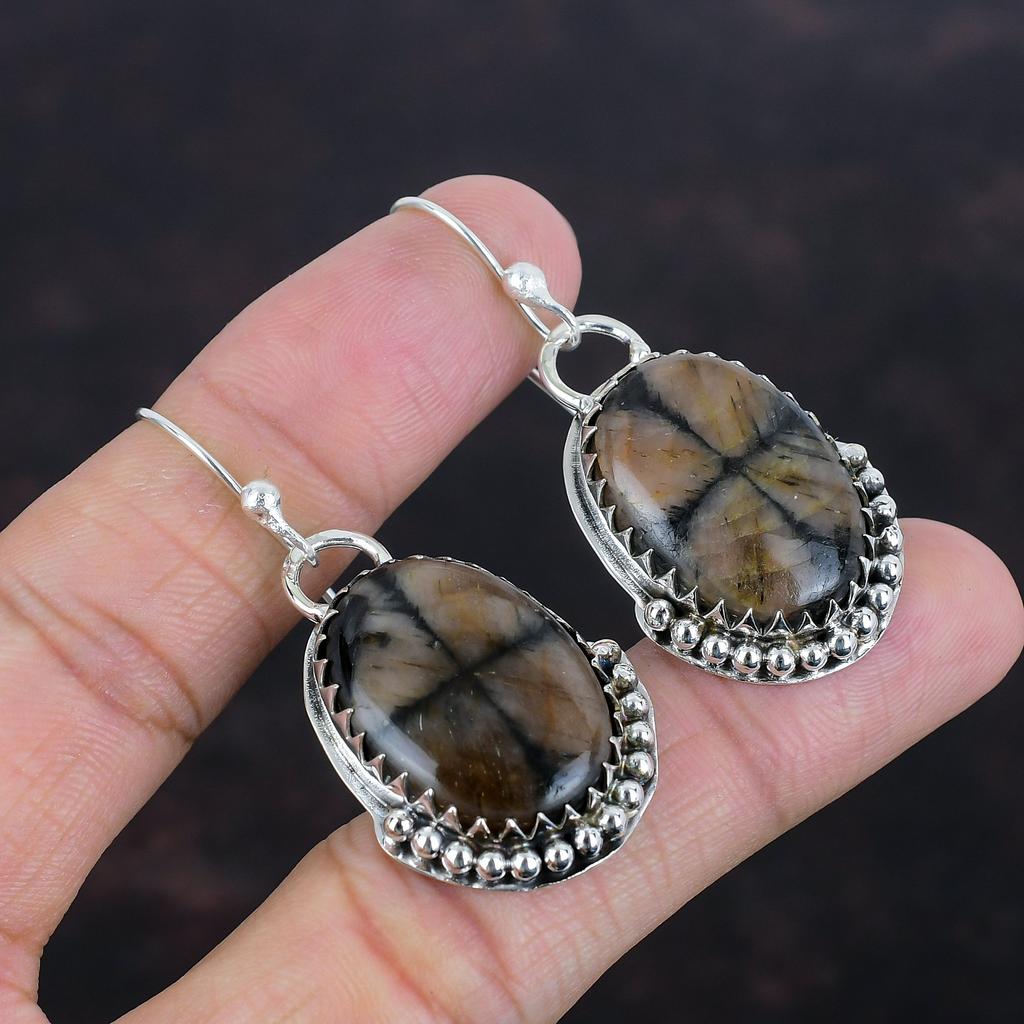 Chiastolite Earrings 925 Sterling Silver Earring Gemstone Handmade Earring Brand New Chiastolite Jewelry Latest Design Earring Gifts For Mom