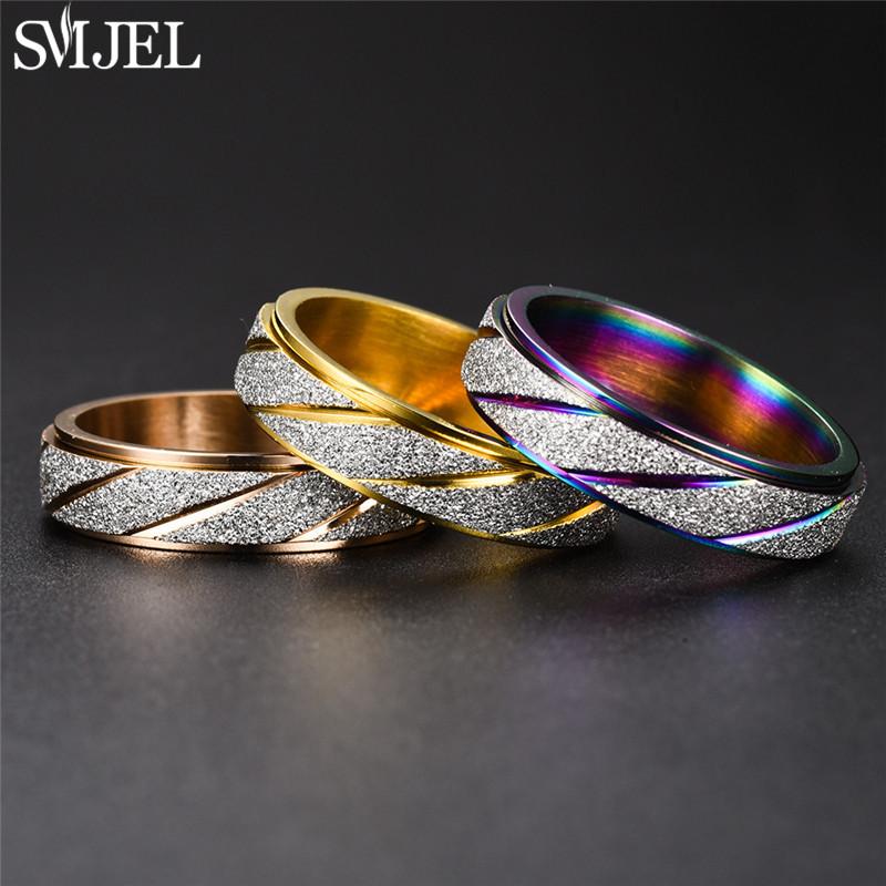 Różowe złoto stal nierdzewna pierścień lękowy kobiety mężczyźni fidgets spinner pierścionki zaręczynowe srebrny kolor biżuteria modowa 8/6mm