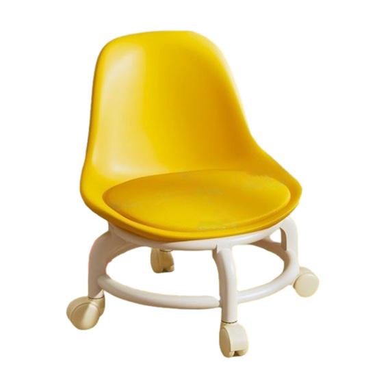 Low Rolling Stool with Backrest 360 Degrees Swivel Wheels Faux Leather Cushion