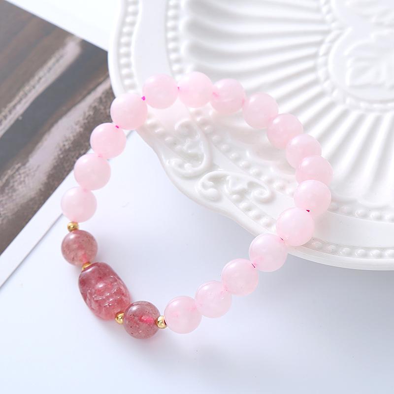 Natural Pink Crystal Bracelet for Women, Cute Strawberry Crystal Bracelet Jewelry Gift