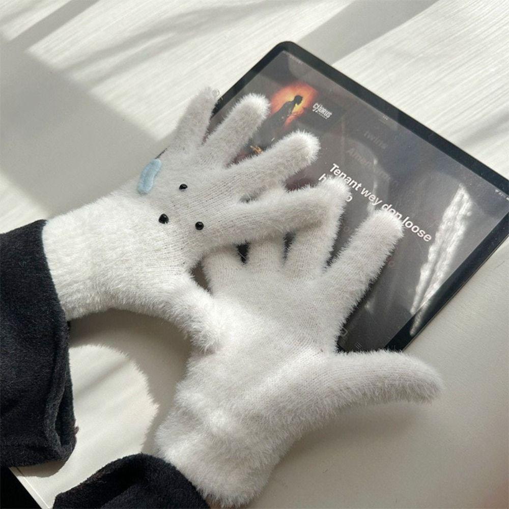 Cute Runny Dog Five-finger Gloves Thickened Driving Mittens Fashion Girls Knitted Mitten  School