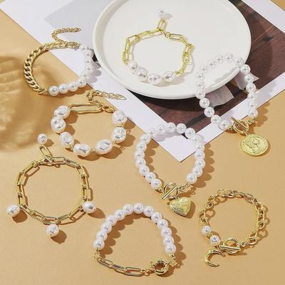 Conjunto de Pulseiras Europeu e Americano Multicamadas de Pérolas Barrocas - Design Retrô para o Dia das Mães