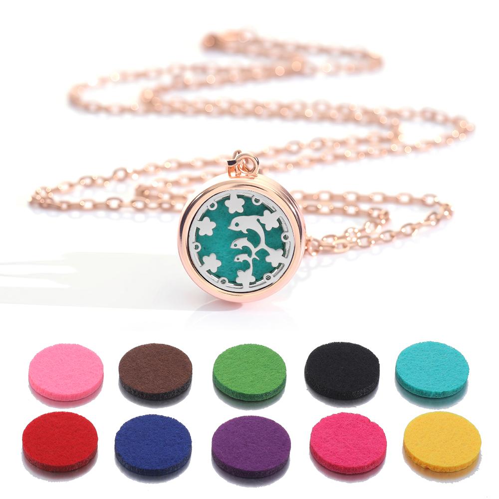 New rose gold Tree Of Life Aromatherapy Perfume Locket Fashion Essential Oil Diffuser Necklace For Women Pendant Jewelry Gift