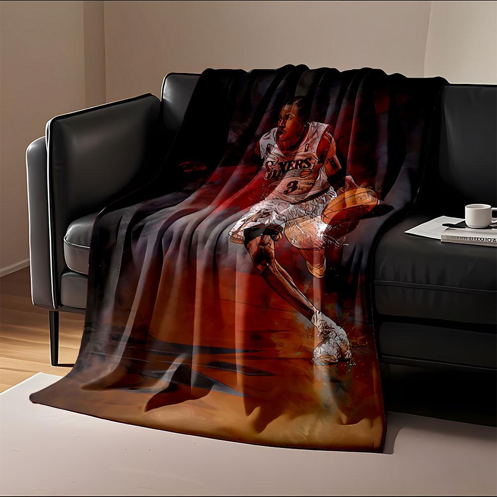 A dynamic basketball player in motion with fiery red and dark tones. for all seasons blanket lunch break throw gift
