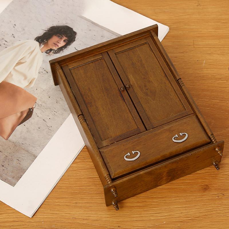 1/12 Miniaturowy Domek dla Lalek Szafa Dwudrzwiowa Model Szafki Mebelki Dekoracyjne do Mikrosceny Rekwizyty Konstrukcyjne