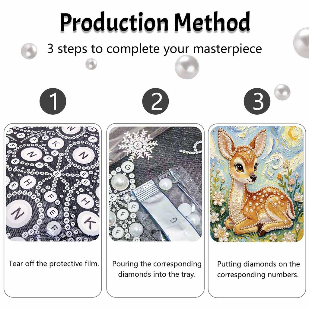 Frameless Pearl Painting Kit Cute Deer Pattern DIY 3D Bead Art Canvas Relaxing Handmade Craft for Adults Home Decor