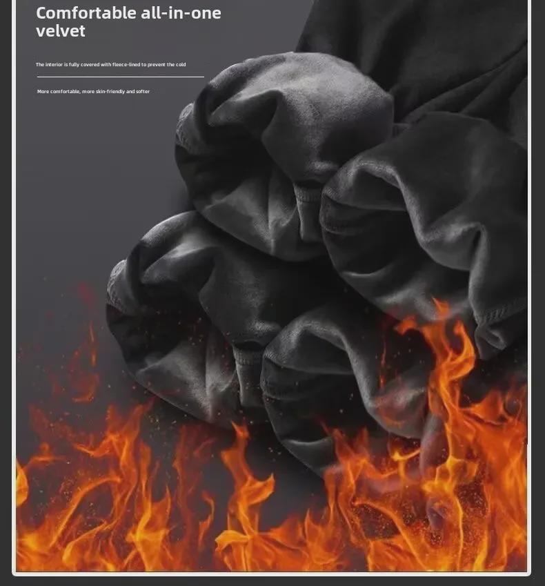 Men's Slim Winter Sweatpants with Velvet Lining - Solid Color, Warm Cuffs, Plus Sizes Available