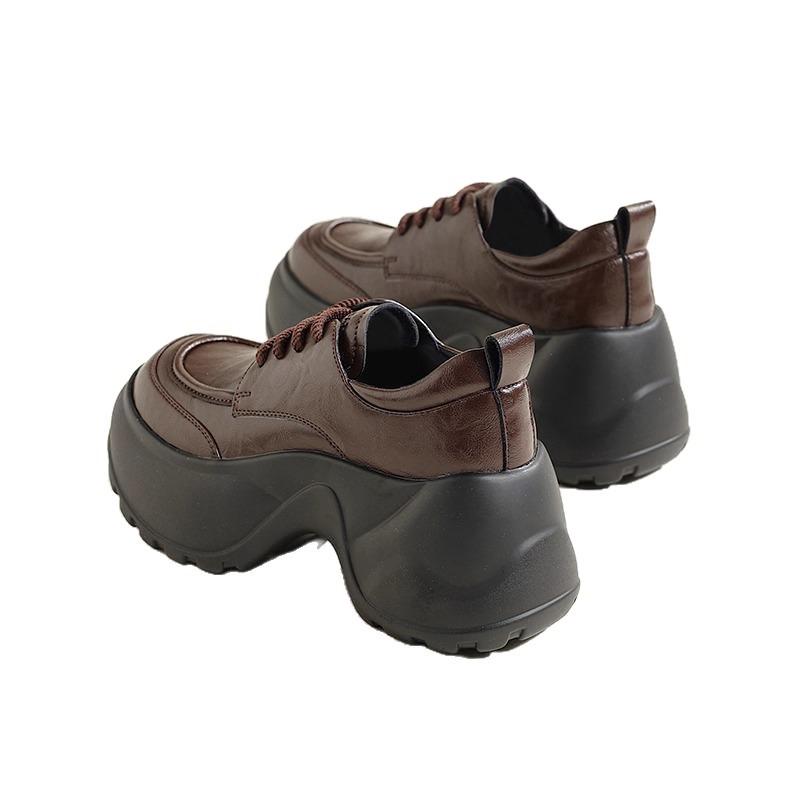 Sponge Cake Platform Women's New Summer Small Man Height Increase Black British Commuter Small Leather Shoes