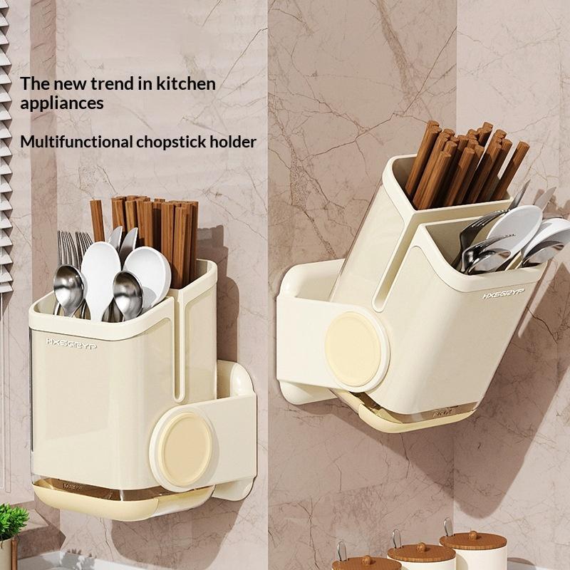 Kitchen Cutlery Rack Household Wall-Mounted No-Drill Countertop/Wall Compatible Rotatable Chopstick Holder
