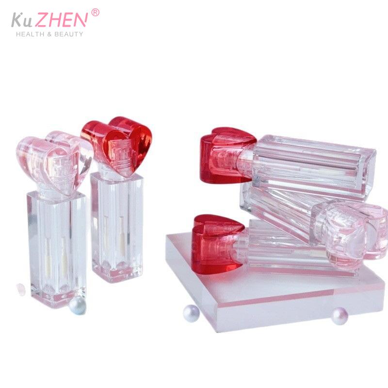 Leerer Lippenlack-Tiegel Nachfüllbarer Lippenstift-Glosstube Kosmetik Niedliche Herzförmige Klare Große Pinsel Lippenstift Verpackungsröhrchen Behälter