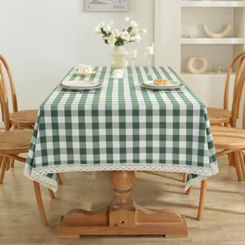 

Cotton and Linen Cloth Little Fresh Gingham Tablecloth Kindergarten Lace Lace Plaid Tablecloth Pastoral Style Thickened Coffee Table Cloth Dark green small Gingham 90*90cm