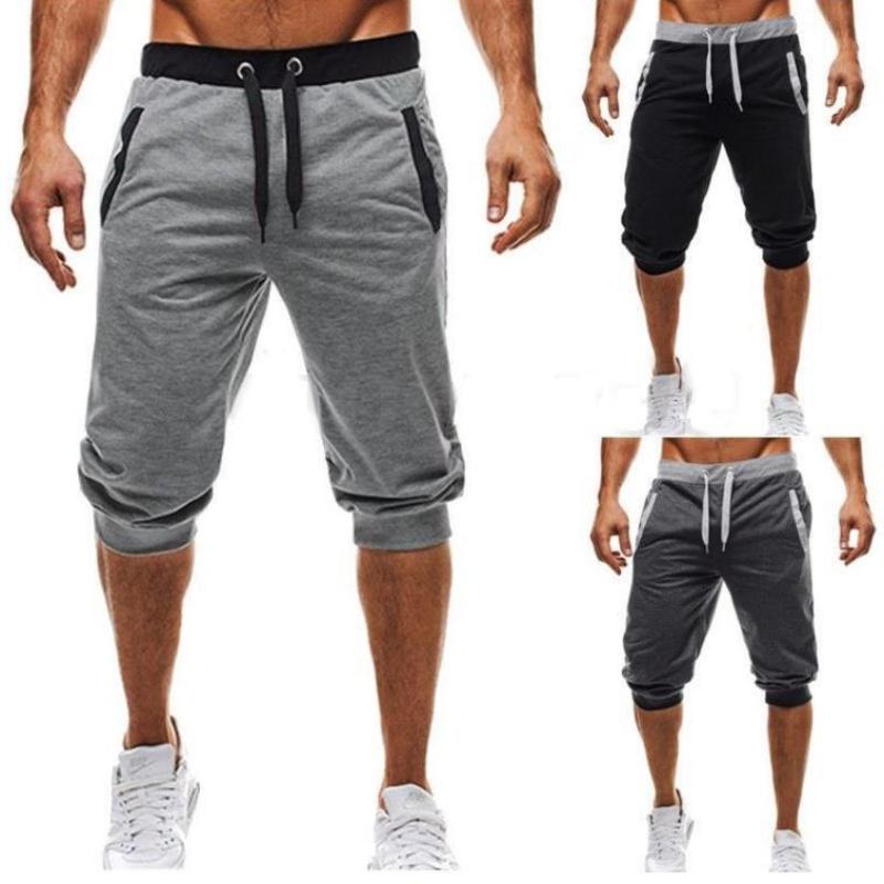 Sports Pants for Men, Casual Jogging Shorts, Elastic Fitness Pants, Light Plate, Solid Color
