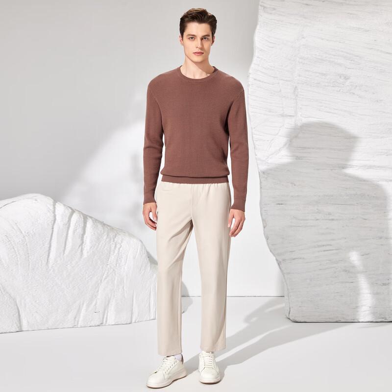 Men's 100% Cotton Jacquard Knit Round Neck Sweater