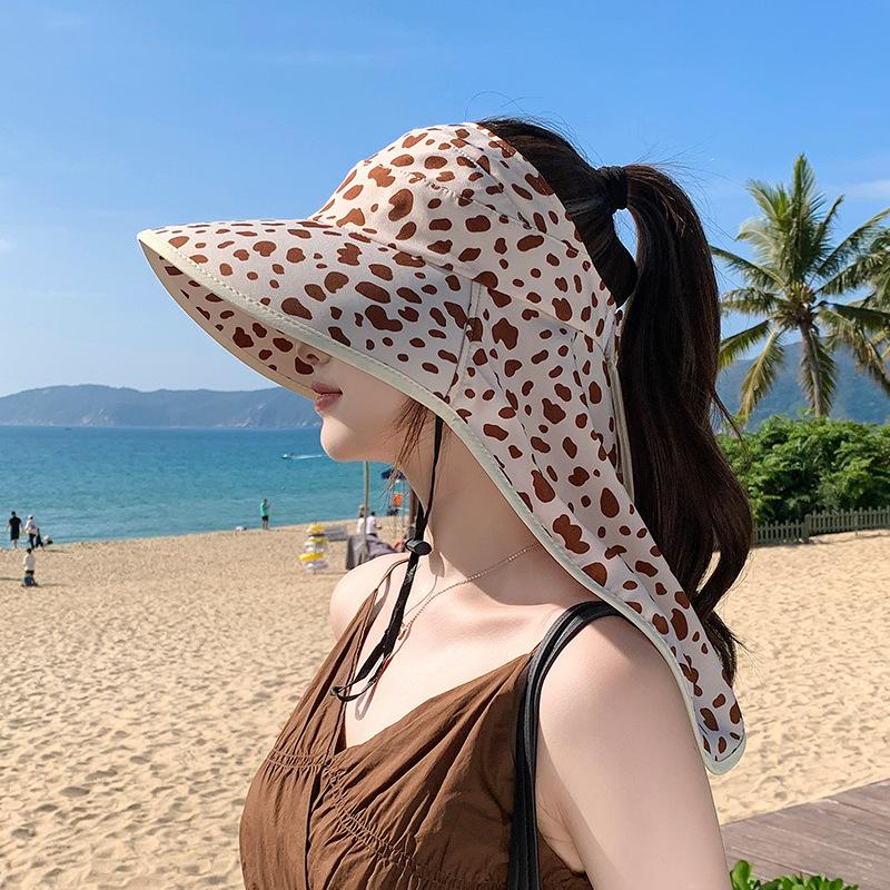 Summer big eaves sunscreen hat women's fashion high-end shawl integrated bucket hat outdoor cycling empty top sun hat