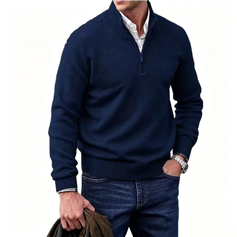 Men S Stand Collar Pullover Sweater Long Sleeve British Style Multi Color Warm