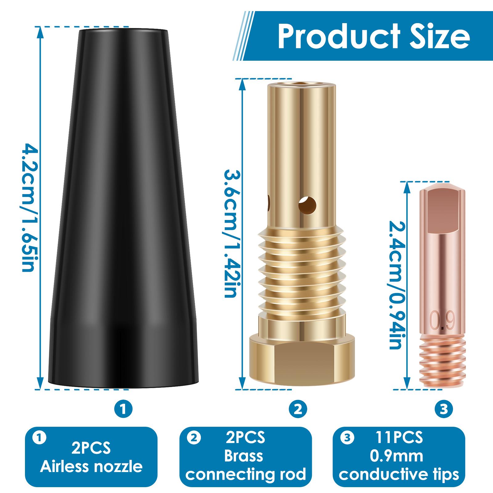 

15Pcs Gasless Nozzle Tips Welding Kit 0.8/0.9mm Flux Core Gasless Nozzle Welding Tips Replacement for MIG Welder Welding Tools