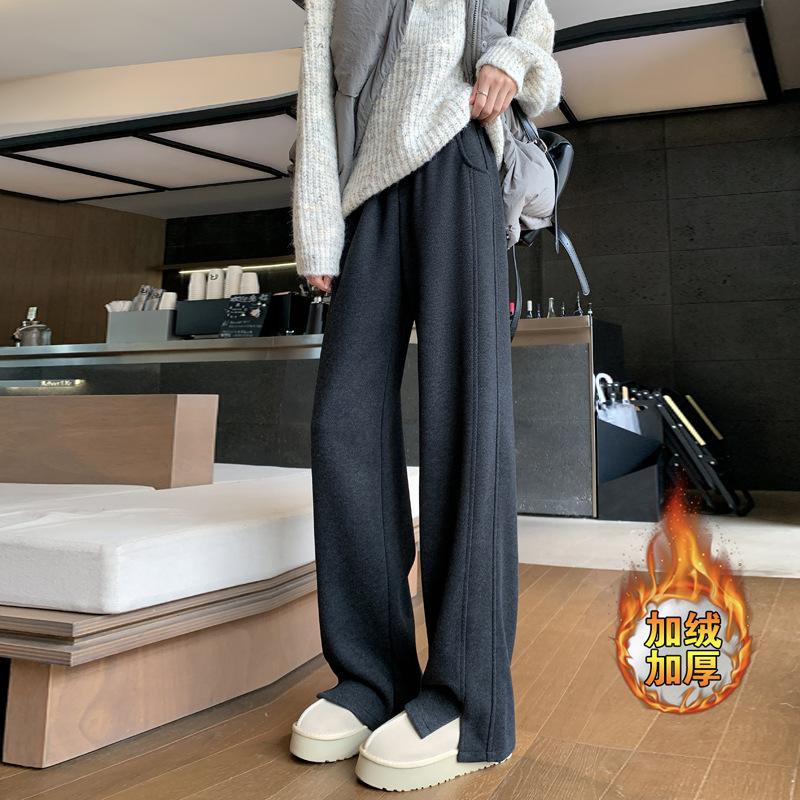 

Fleece Herringbone Straight Leg Slacks with A Thick Drop 2XL