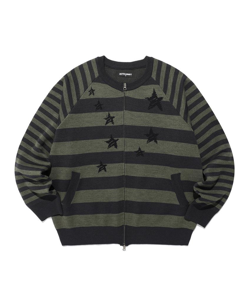 ISTKUNST Star Stripe Raglan Knit Zip Up_Charcoal(Ik2Ffmk685A)
