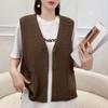 Women's Knitted Vest with Pocket Autumn and Winter New Sweater Korean Version V-neck Loose Vest Top