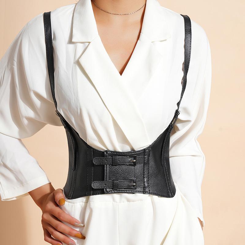 1Pc Women'S Waist Belt Underbust Corset Pu Leather Adjustable Punk Cummerbund Corset Wide Belts Dress Costume Waistband Cincher