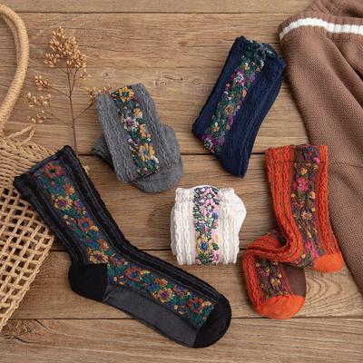 Women's  Creative Retro Small Floral Socks Patchwork Color Casual Cotton Socks