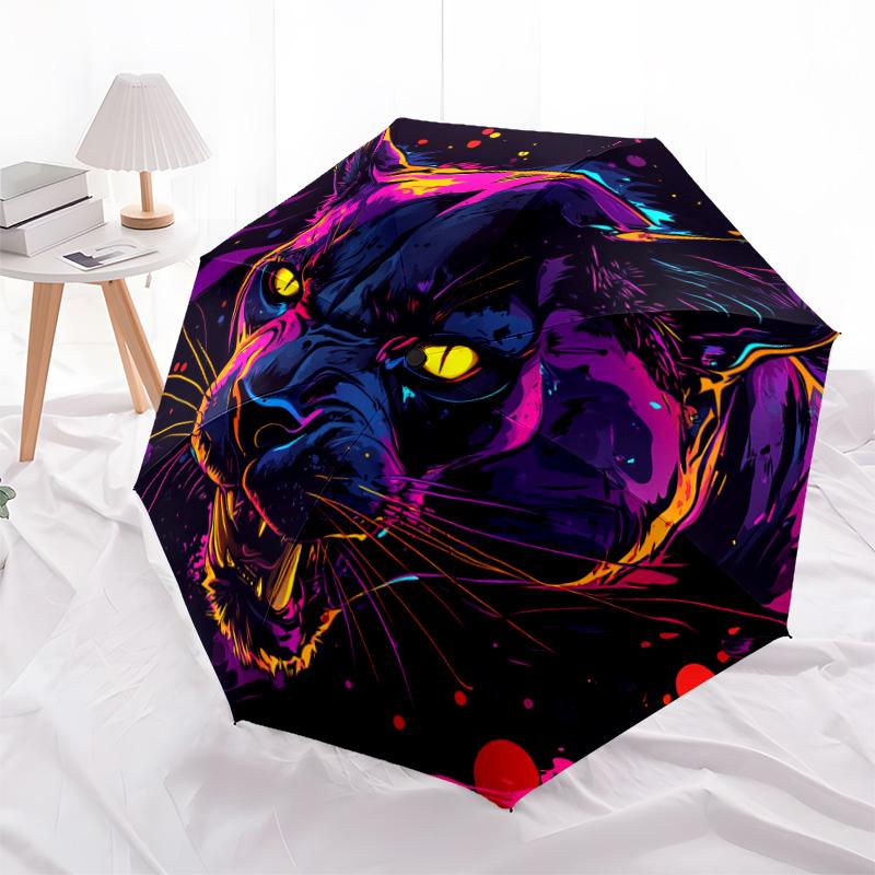 1 PC Automatic Folding Umbrella - Panther Abstract Artwork Pattern, Portable & Foldable Design with 8 Ribs, Christmas Birthday Gifts