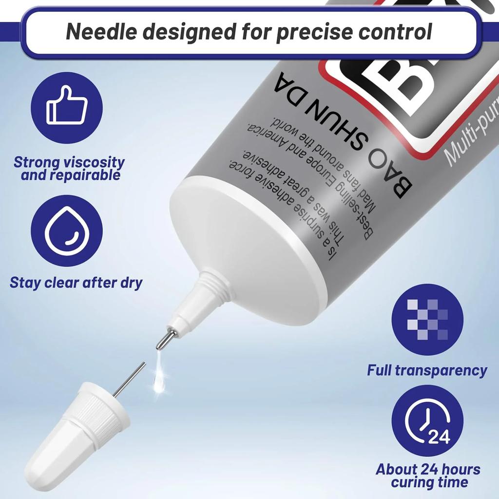 B7000/E8000 Jewelry Adhesive for DIY Jewelry, Metal, Glass, and Plastic Bonding—Waterproof and Transparent (15/110g)