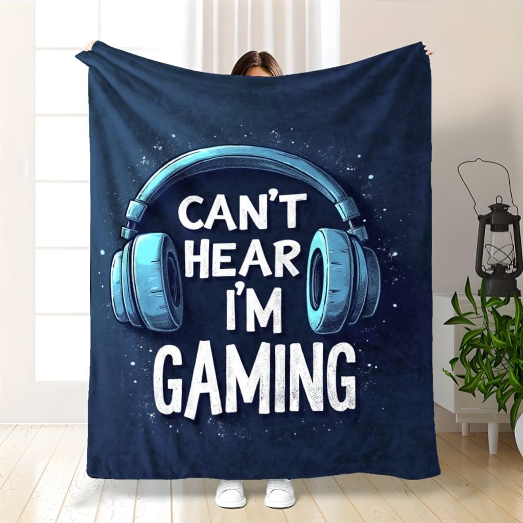 

Dark blue gaming headset pattern Flannel printed blanket suitable for all seasons suitable living room office sofa and travel 75x100cm