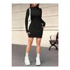 Women's High Collar Trend Corduroy Lycra Dress Cotton Seasonal And Winter