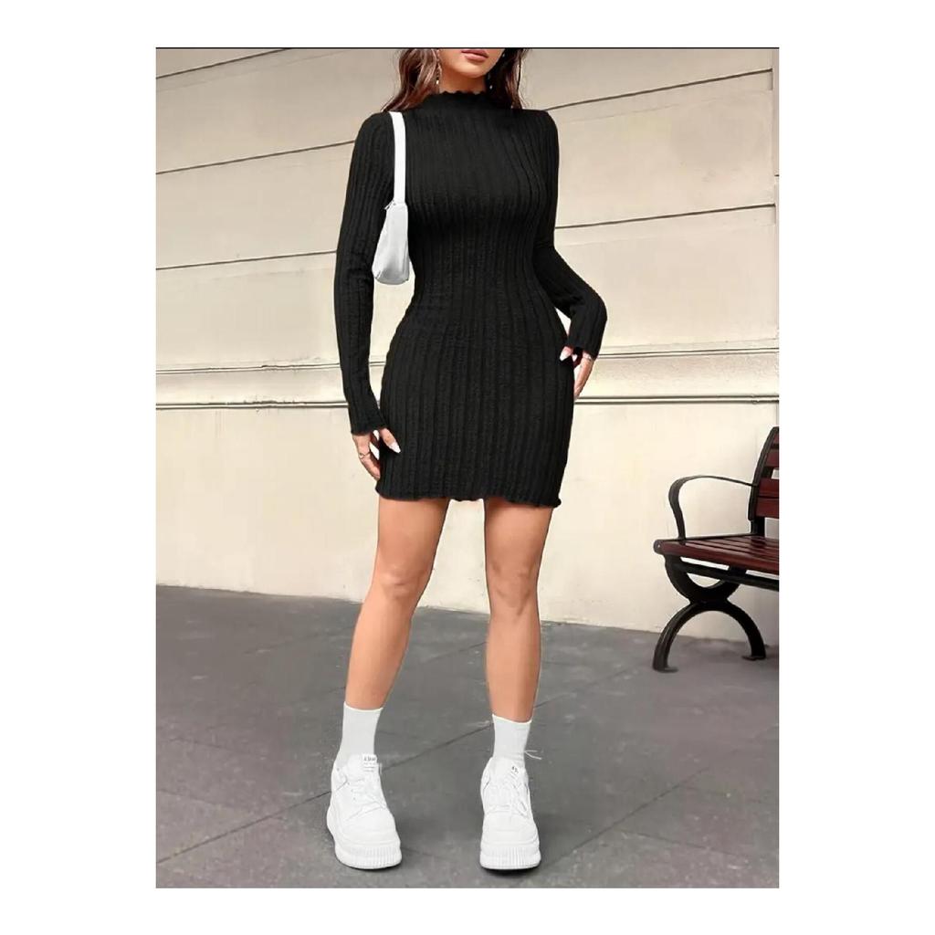 Rochie de damă cu guler înalt din velur lycra, bumbac, sezonieră și iarnă