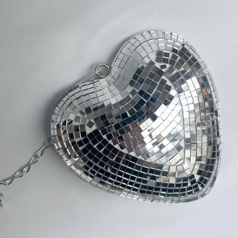 1pc Heart Shape Disco Ball Reflective Glass Foam Party Atmosphere Hanging Decorations Disco Ball With Chain Party Supplies
