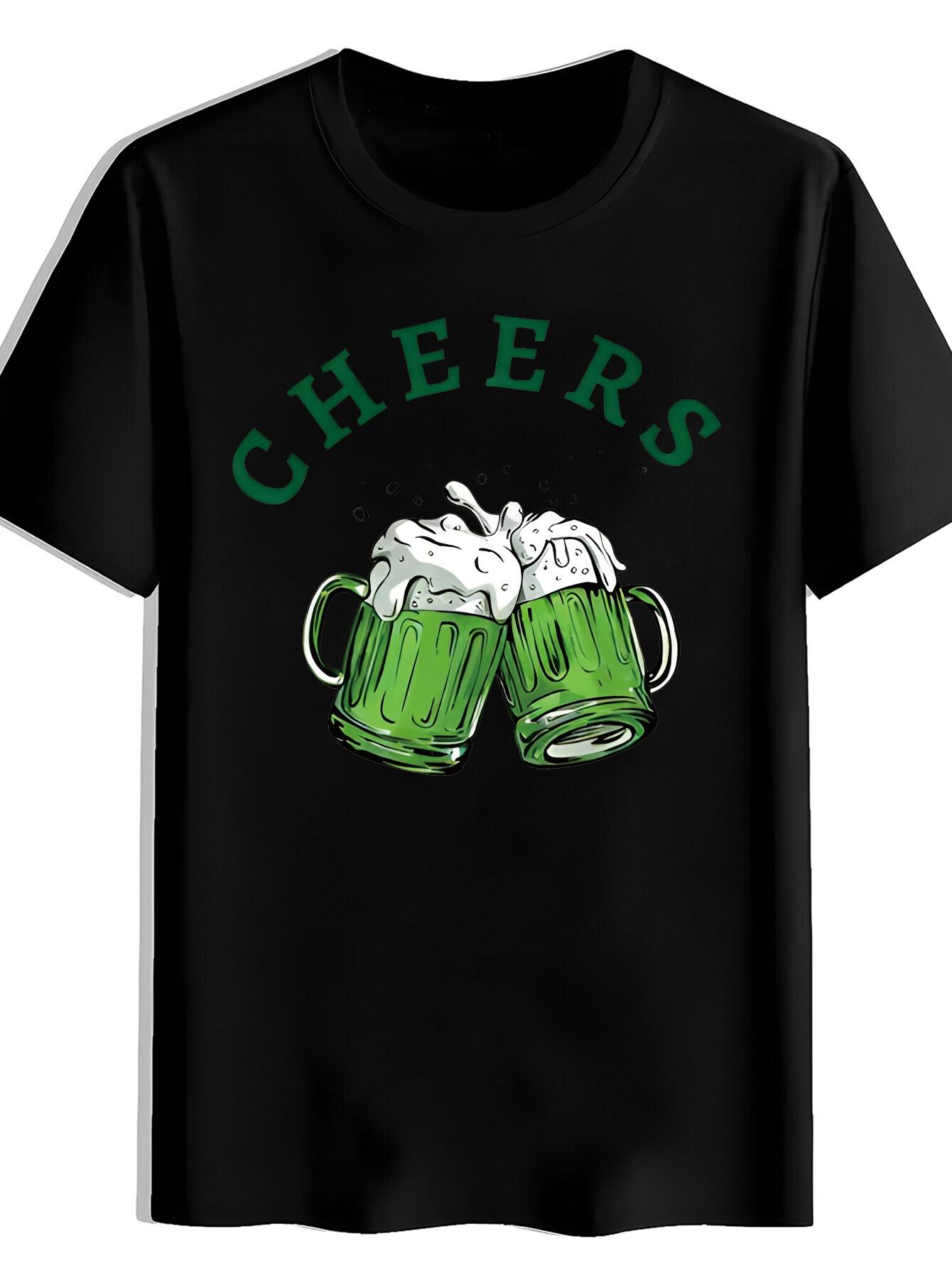 T-shirt Green Beer Mug with White Foam Print S
