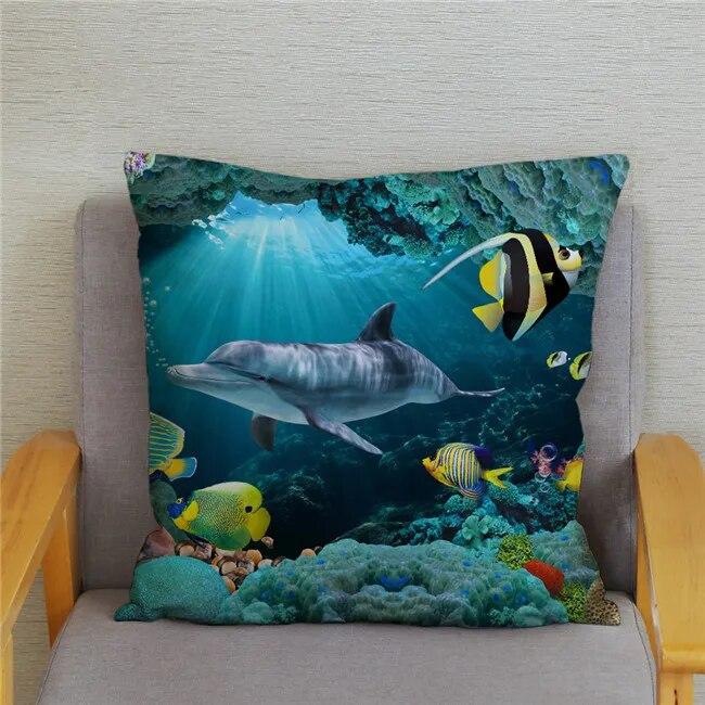 Cushion Cover Ocean Dolphin Pattern Underwater World Print Pillow  Kids Sofa Home Decor