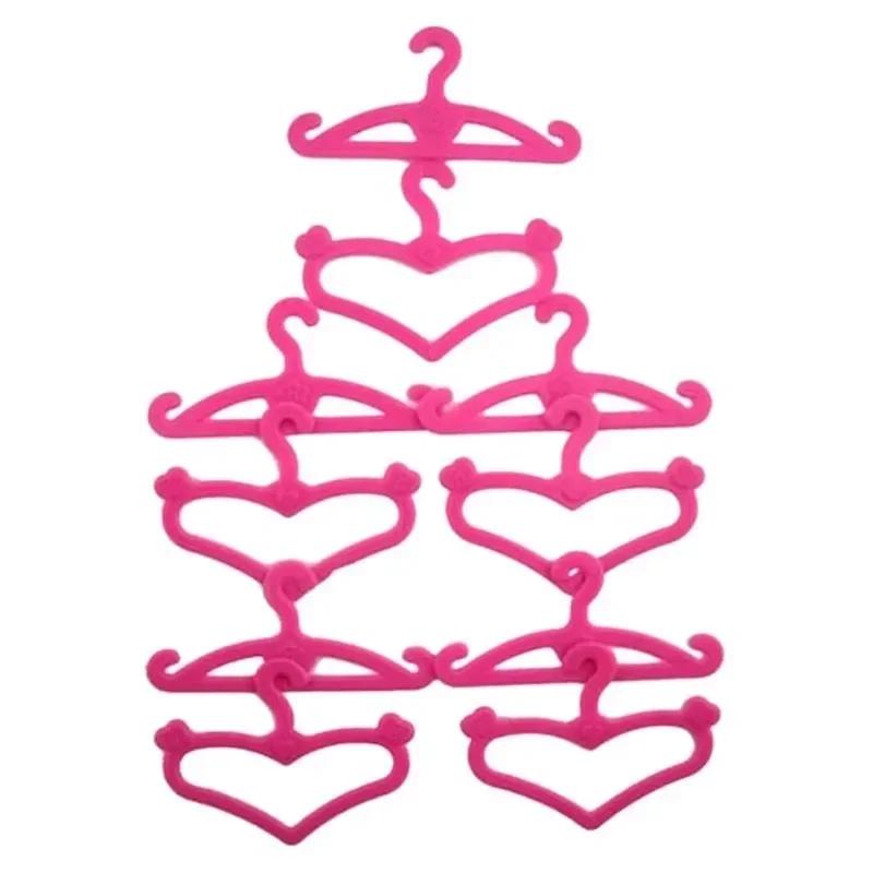 20PCS Heart-shaped Stylish and Versatile Plastic Pink Hangers for Doll Dress Clothes Accessory Home Storage Organization