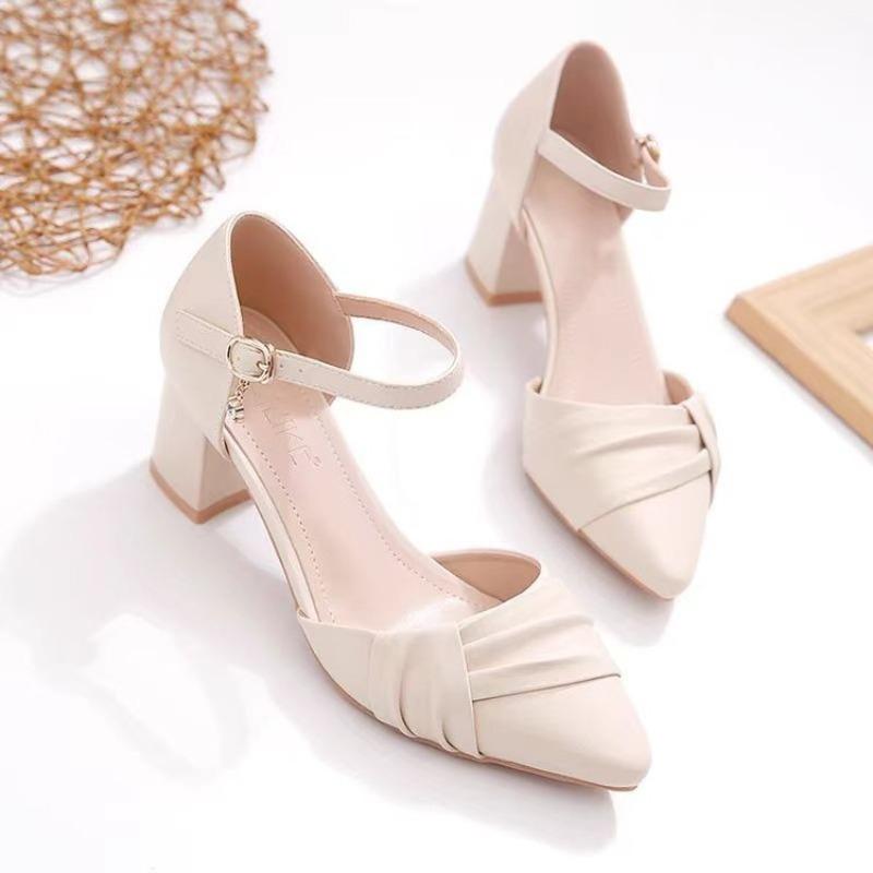 Soft sole medium heel temperament single shoes bag head sandals women's summer new models with thick heel pointed high heels women