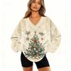 Damenmode Lässig Langarm Weihnachten Bedruckt V-Ausschnitt Oberteil Sweatshirt