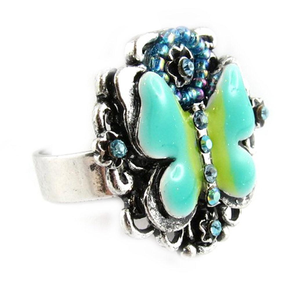 Les Trésors De Lily [G0164] - Bague Créateur 'Bouquet Fleury' turquoise