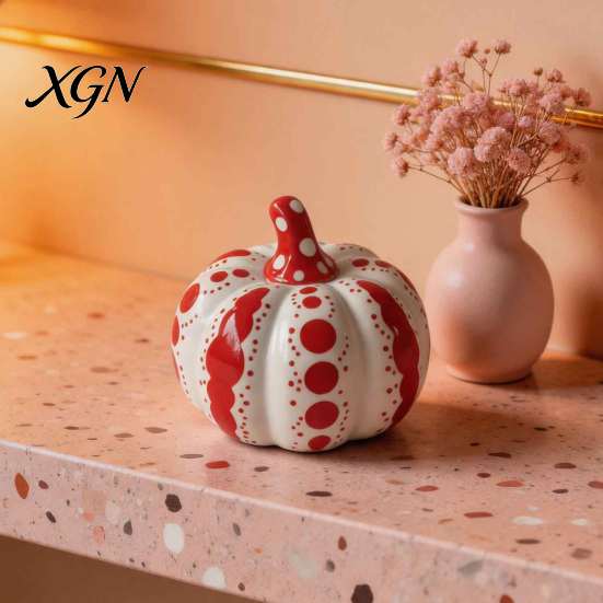 Modern Art Decorative Ornaments Ceramic Pumpkin Sculpture, Polka Dot Figurine, Farmhouse Small Large Figurines Tabletop Decoration for Fall,