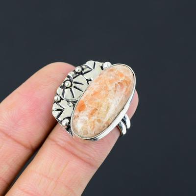 Daughters Day Sale Sterling Silver Natural Sunstone Statement Ring Jewelry US 6