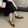 Retro Rivet Pointed Mary Jane Shoes Women's 2025 Autumn Belt Buckle Shallow Mouth Temperament Inner Height Increase One Word Belt Single Shoes