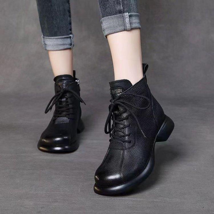 Soft-soled Soft-faced Short Boots Women's 2025 Autumn and Winter New Martin Boots Non-slip Comfortable Velvet Warm Retro Knight Boots