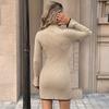 Women's Mock Neck Ribbed Sweater Dress, Long Bell Sleeve Bodycon Mini