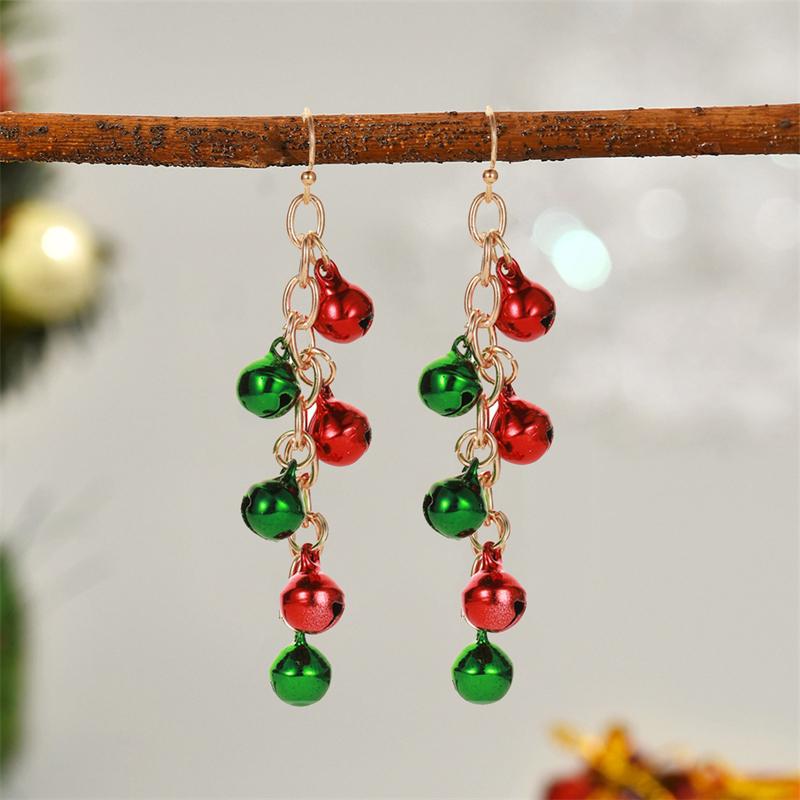 Funny Elk Bells Pendant Earrings for Women Simple Rhinestone Red Heart Christmas Tree Earrings New Year Party Jewelry Gifts
