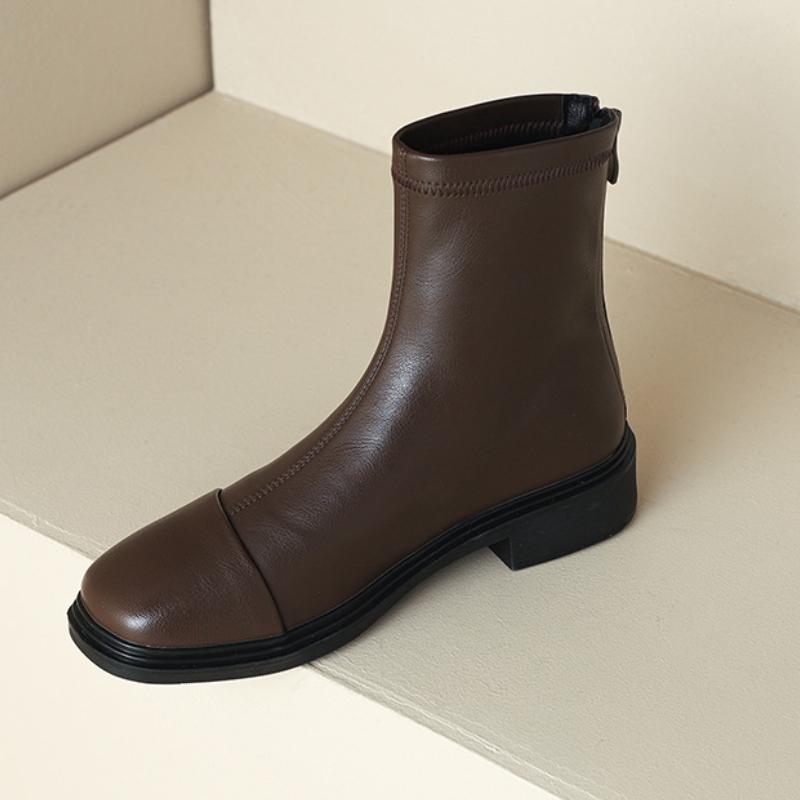 

Korean Style Women s Boots Fashion Elegant Back Zip Comfortable Non-slip Lightweight Square Toe Thick Sole Shoes 40 темно-коричневого кольору