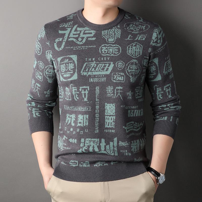 Nowy Sweter Dzianinowy Jesień i Zima Męski Pogrubiony Sweter Męski z Długim Rękawem Pod spód Odzież Męska