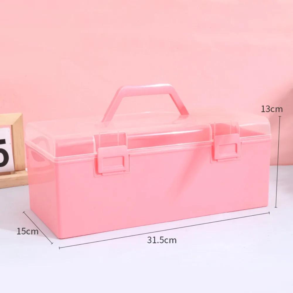 Plastic Clear Storage Box Clear with Handle Marker Pen Storage Holder Desktop Organizer Plastic Storage Case Art Students
