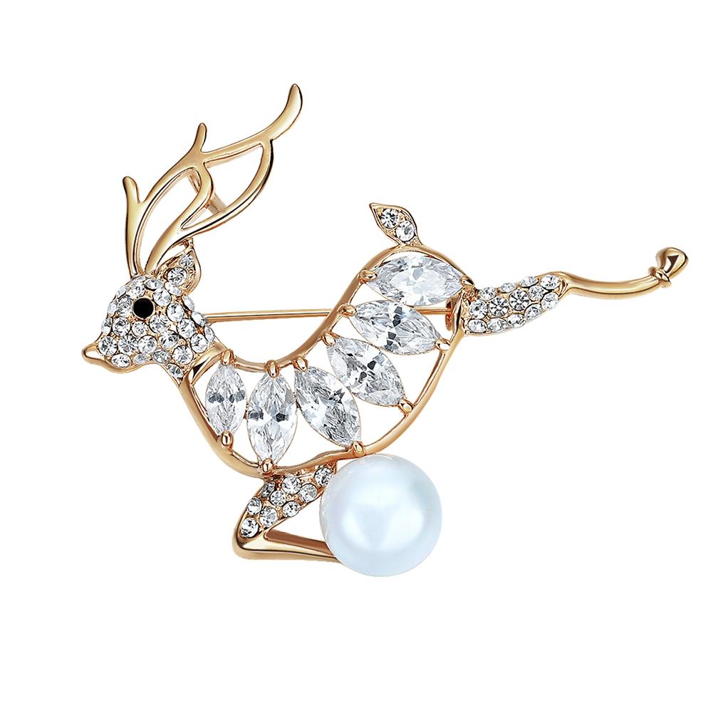 Women Girls Fashion Jewellery Refined Brooches Elk Modelling Rhinestone Trim Dress Hat Breastpin for Xmas Gift