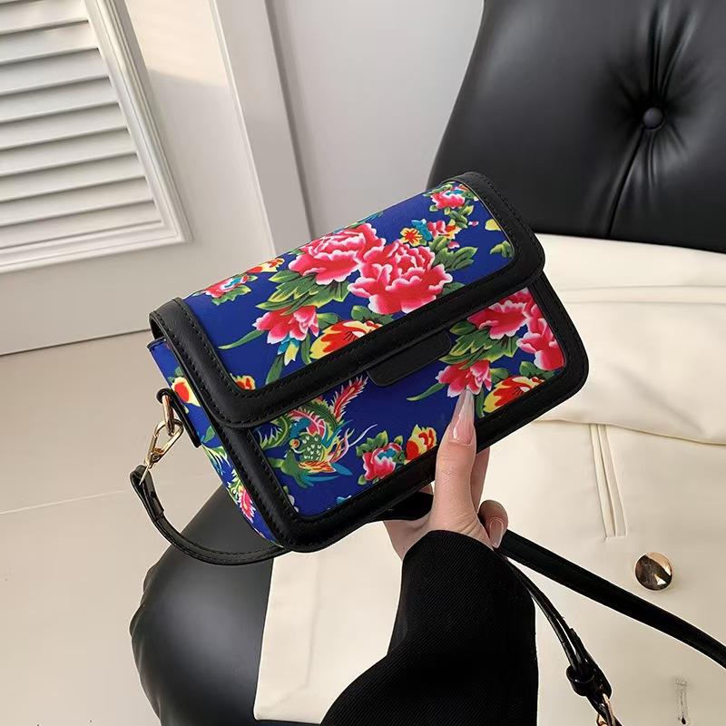 Ethnic Style Big Flower Small Square Women'S Bag Trendy Fashion Printed Messenger Bag Shoulder Bag