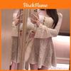 French Lace Hollow Long Sleeve Dress For Ladies Autumn Winter Chic Aline Short Skirt